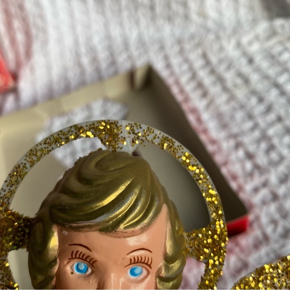 Vintage Double Glo Angel tree topper hard Plastic Glittered Angel Tree Topper - Picture 6 of 10